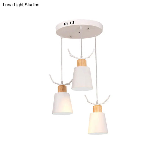 Metal Pendant Lamp With Antler Accents Nordic Hanging Light For Cloth Shop - White 3 Lights