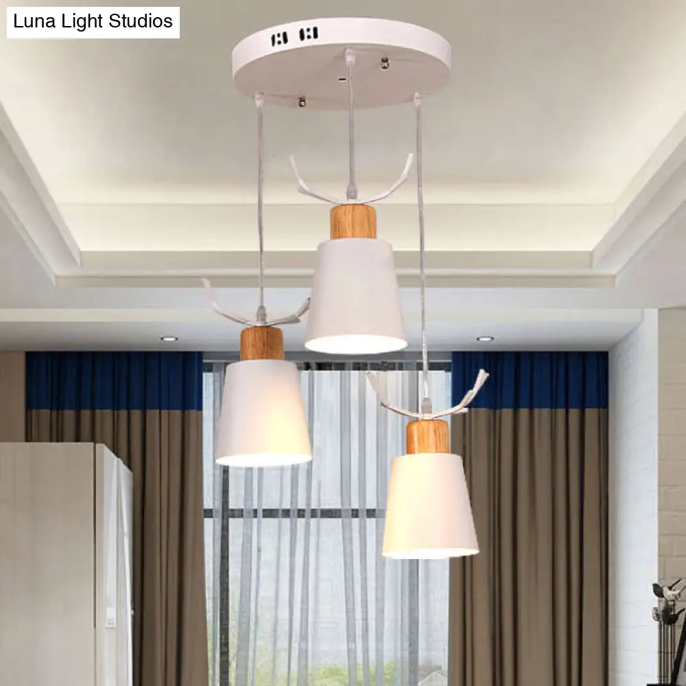 Metal Pendant Lamp With Antler Accents Nordic Hanging Light For Cloth Shop - White 3 Lights