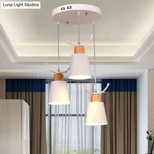 Metal Pendant Lamp With Antler Accents Nordic Hanging Light For Cloth Shop - White 3 Lights