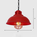 Metal Pendant Light With Cage Guard For Commercial Settings Red