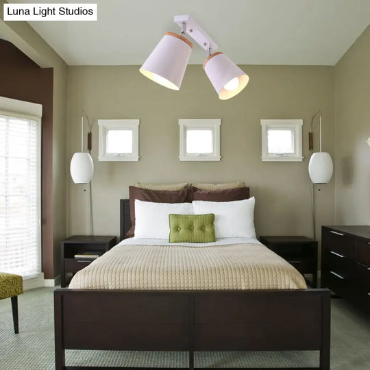 Metal Rotatable Semi Flush Mount Light In White - Modernistic Tapered Shade Ideal For Living Room 2