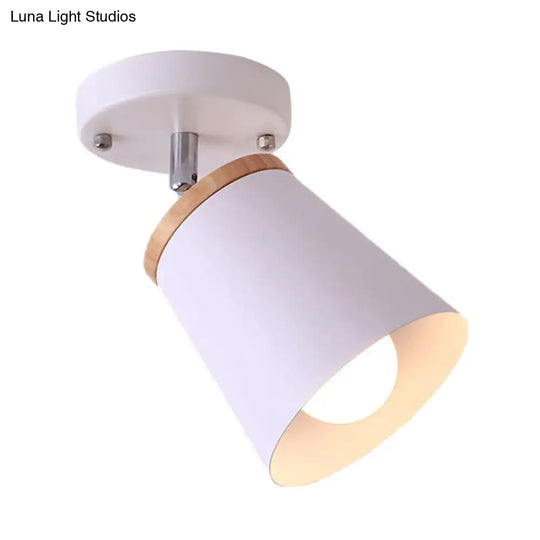 Metal Rotatable Semi Flush Mount Light In White - Modernistic Tapered Shade Ideal For Living Room