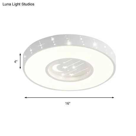 Metal Round Flush Light: Starry Ceiling Mount For Girls’ Bedroom In White