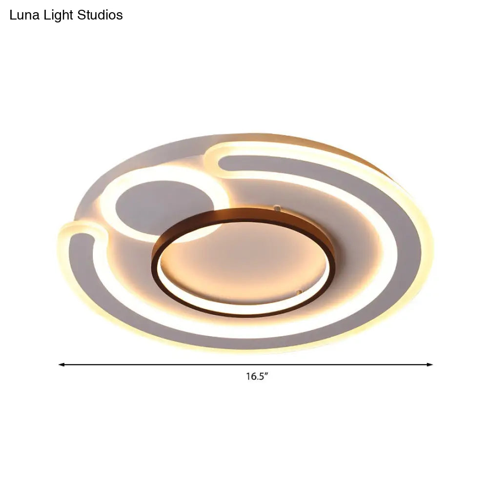 Metal Round Flush Mount Nordic White Ceiling Lamp - 16.5’/20.5’/24.5’ Wide In Warm/White