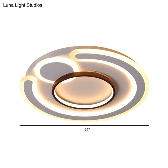 Metal Round Flush Mount Nordic White Ceiling Lamp - 16.5’/20.5’/24.5’ Wide In Warm/White