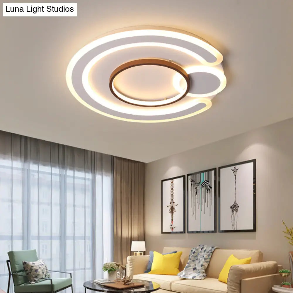 Metal Round Flush Mount Nordic White Ceiling Lamp - 16.5’/20.5’/24.5’ Wide In Warm/White / 20.5’