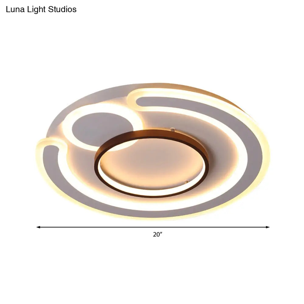 Metal Round Flush Mount Nordic White Ceiling Lamp - 16.5’/20.5’/24.5’ Wide In Warm/White