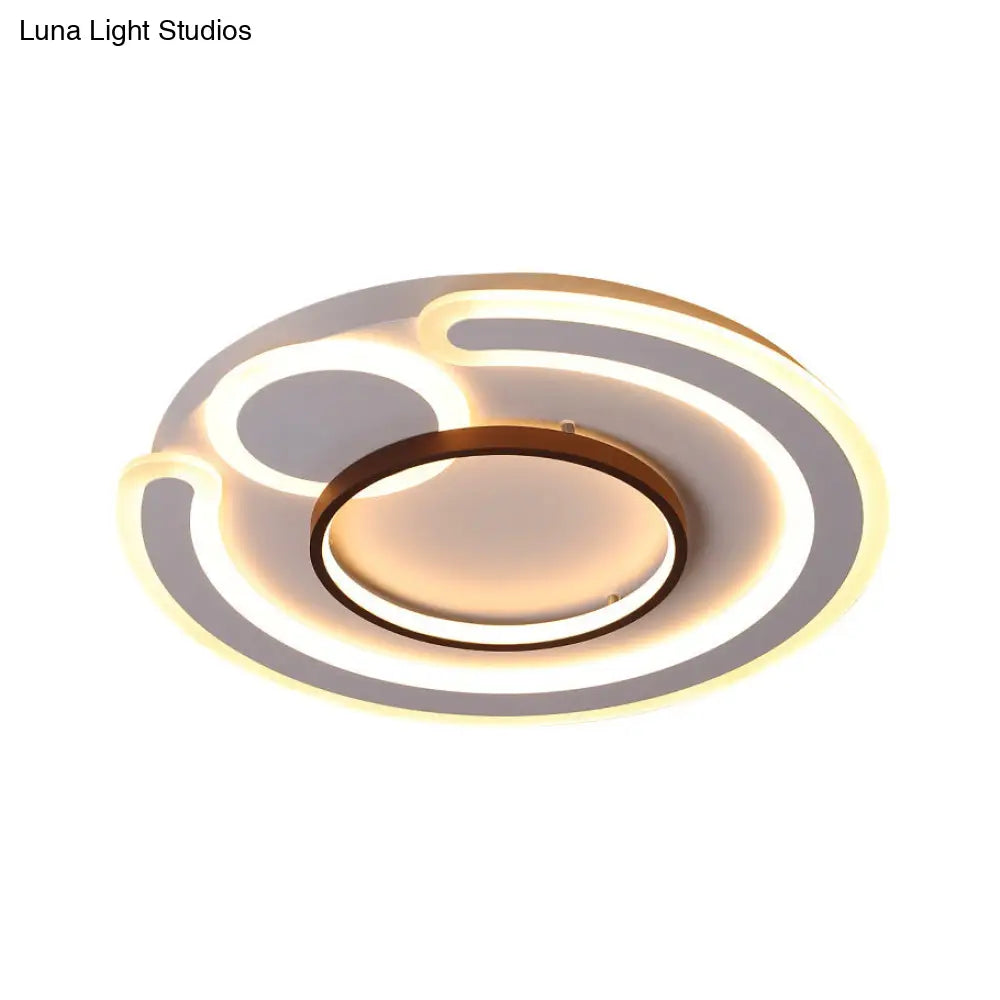 Metal Round Flush Mount Nordic White Ceiling Lamp - 16.5’/20.5’/24.5’ Wide In Warm/White
