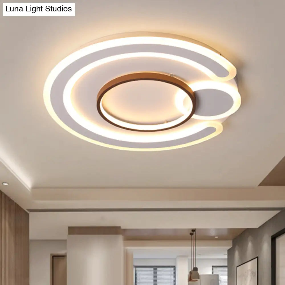 Metal Round Flush Mount Nordic White Ceiling Lamp - 16.5/20.5/24.5 Wide In Warm/White