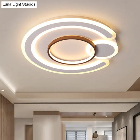 Metal Round Flush Mount Nordic White Ceiling Lamp - 16.5/20.5/24.5 Wide In Warm/White