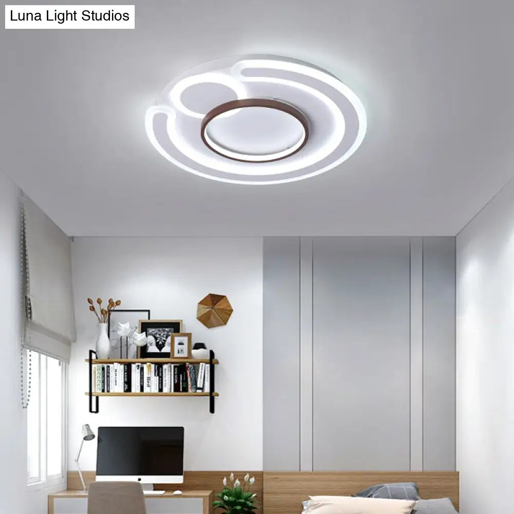 Metal Round Flush Mount Nordic White Ceiling Lamp - 16.5’/20.5’/24.5’ Wide In Warm/White
