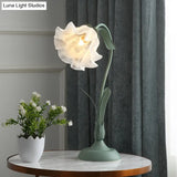 Metal Scalloped Table Light In Gray And Green - Pastoral Style For Living Room Nightstand