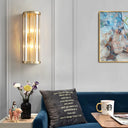 Metal Sconce Lighting: Modern Stylish 2-Light Cylinder Wall Fixture In Gold With Crystal Pipe