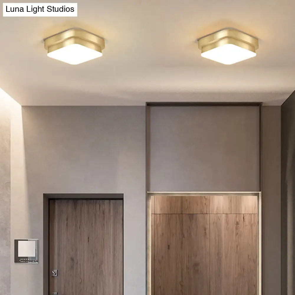 Metal Simplicity Led Flush Mount Fixture In Gold - Geometric Small Aisle Ceiling Light