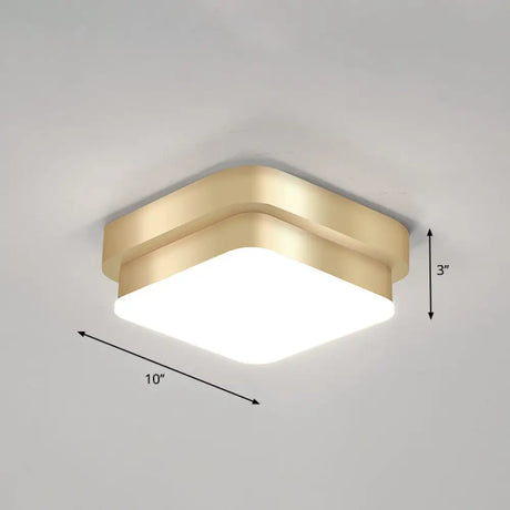 Metal Simplicity Led Flush Mount Fixture In Gold - Geometric Small Aisle Ceiling Light / Warm
