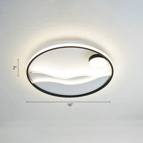 Metal Sunset & Sea Led Ceiling Light With Halo Ring For Bedroom Flush Mounting Black - White /