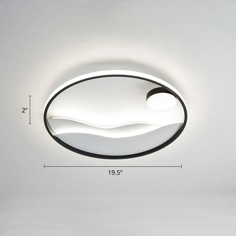 Metal Sunset & Sea Led Ceiling Light With Halo Ring For Bedroom Flush Mounting Black - White /