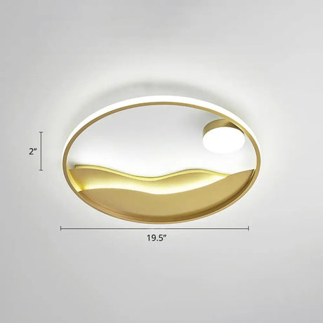Metal Sunset & Sea Led Ceiling Light With Halo Ring For Bedroom Flush Mounting Gold / 19.5’ White