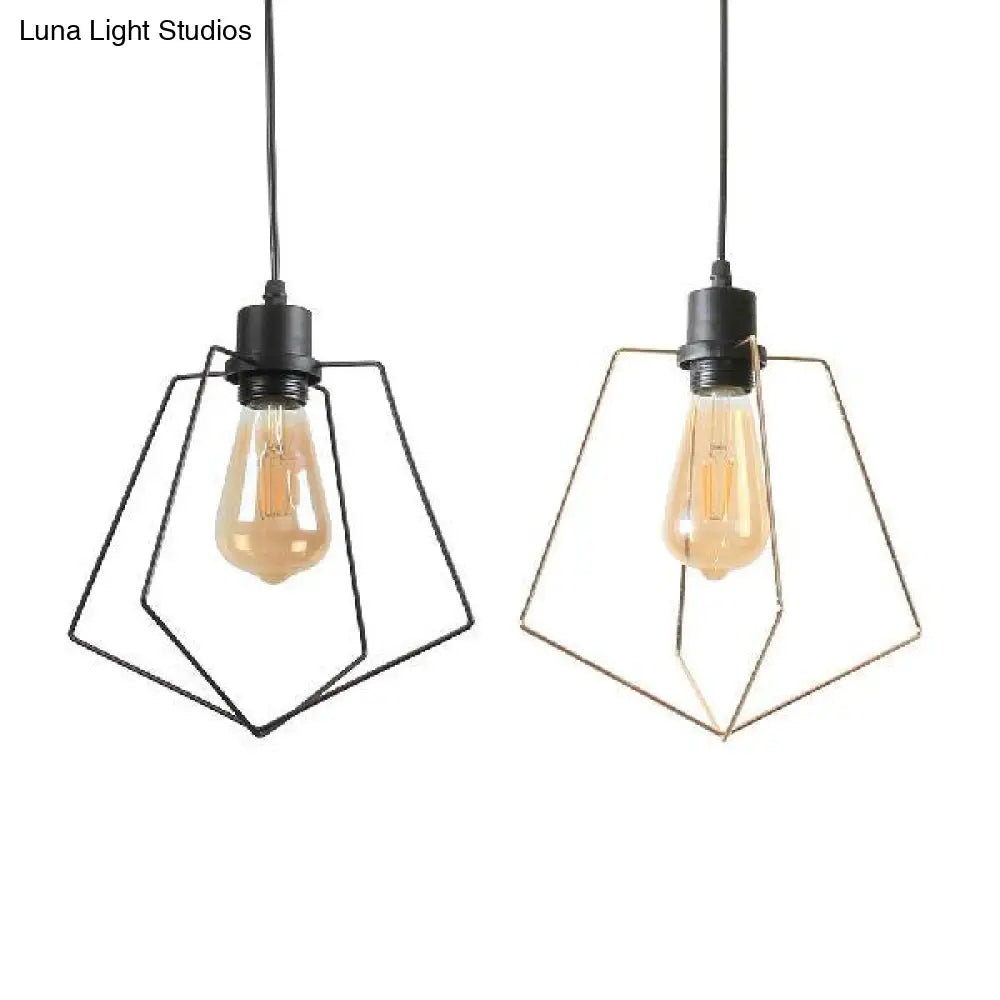 Metal Suspended Light - 1/3-Pack Pentagon Style Indoor Hanging Lamp In Black/Gold Finish