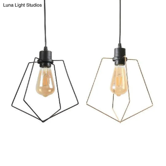 Metal Suspended Light - 1/3-Pack Pentagon Style Indoor Hanging Lamp In Black/Gold Finish