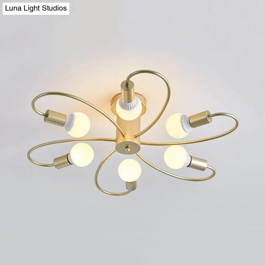 Metal Swirl Industrial Semi Flush Mount Lighting In Grey/Green - 3/6 Lights For Living Room Ceiling