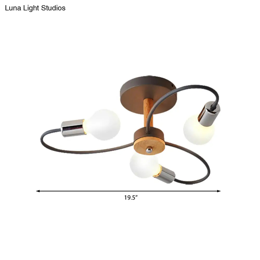 Metal Swirl Industrial Semi Flush Mount Lighting In Grey/Green - 3/6 Lights For Living Room Ceiling