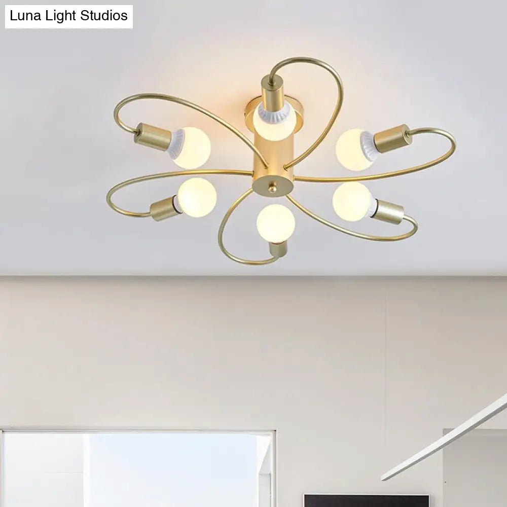 Metal Swirl Industrial Semi Flush Mount Lighting In Grey/Green - 3/6 Lights For Living Room Ceiling