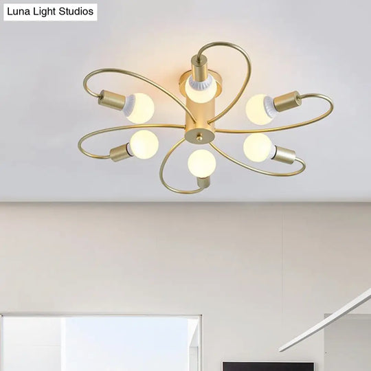 Metal Swirl Industrial Semi Flush Mount Lighting In Grey/Green - 3/6 Lights For Living Room Ceiling