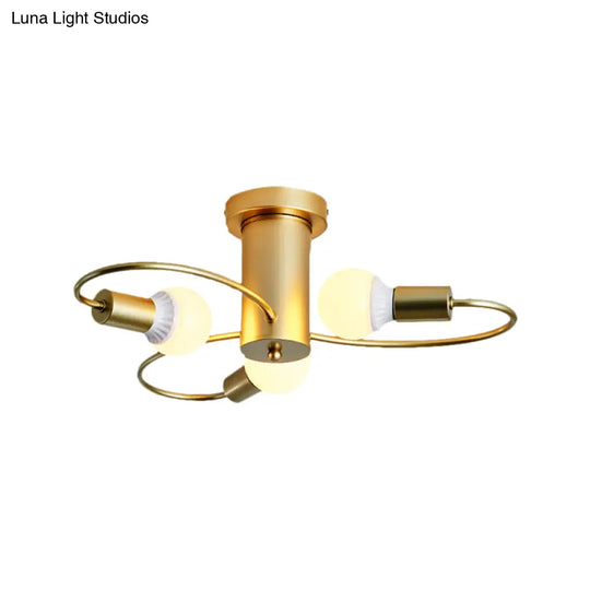 Metal Swirl Industrial Semi Flush Mount Lighting In Grey/Green - 3/6 Lights For Living Room Ceiling