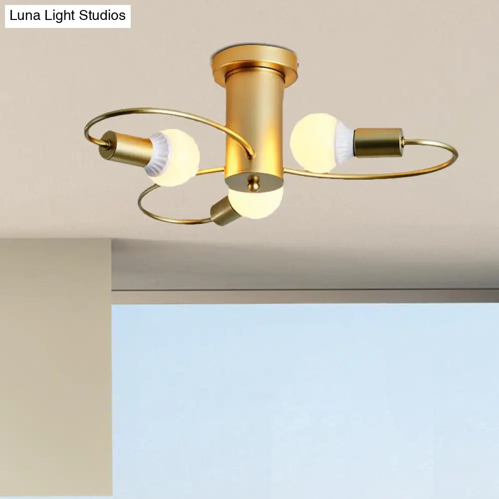 Metal Swirl Industrial Semi Flush Mount Lighting In Grey/Green - 3/6 Lights For Living Room Ceiling