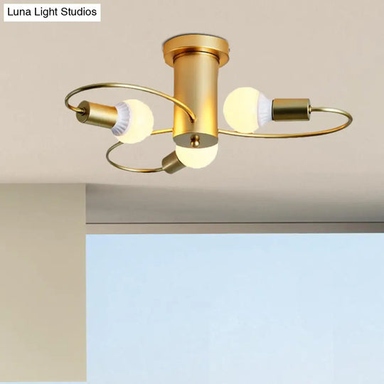 Metal Swirl Industrial Semi Flush Mount Lighting In Grey/Green - 3/6 Lights For Living Room Ceiling