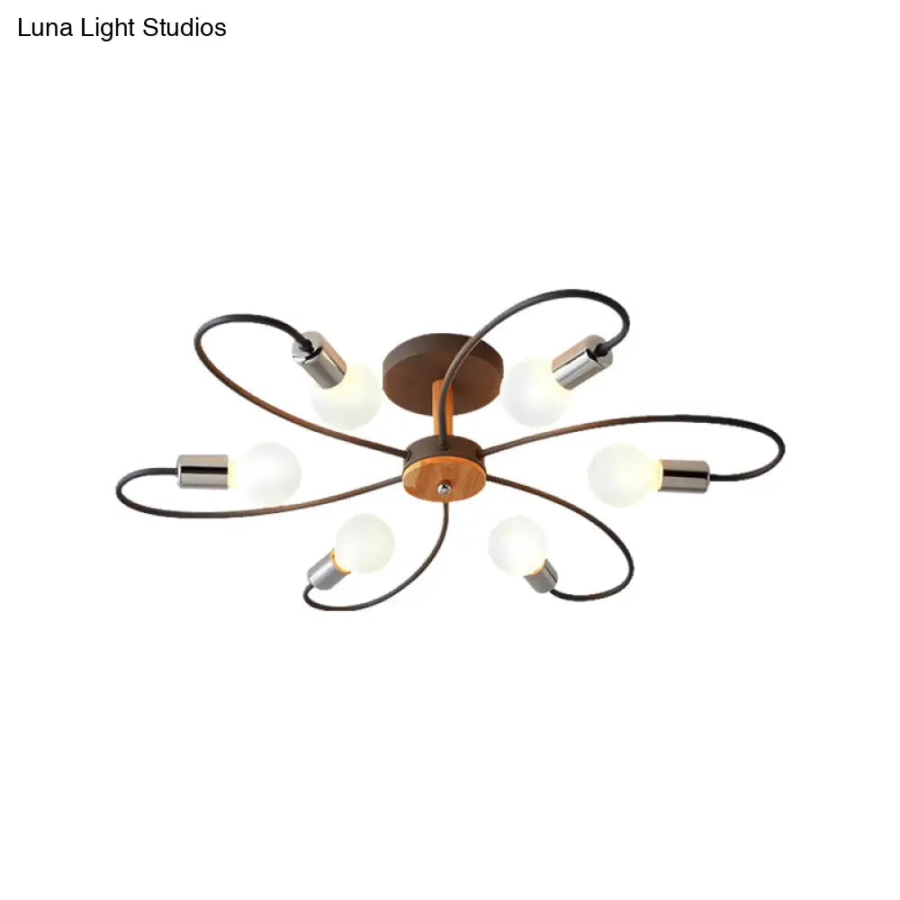 Metal Swirl Industrial Semi Flush Mount Lighting In Grey/Green - 3/6 Lights For Living Room Ceiling