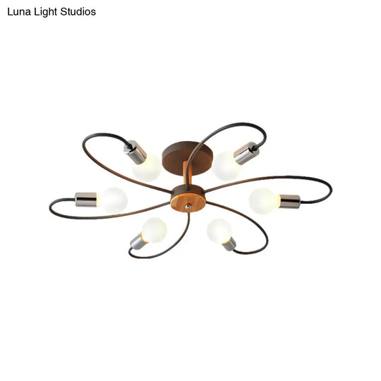 Metal Swirl Industrial Semi Flush Mount Lighting In Grey/Green - 3/6 Lights For Living Room Ceiling