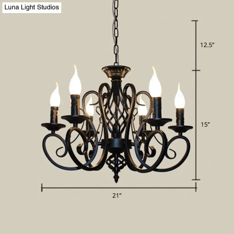 Metal Swirled Arm Chandelier Pendant Light - Rustic 6/8 Bulbs Ceiling Lamp For Traditional Dining