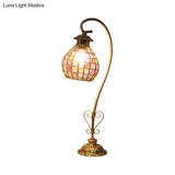 Metal Table Lamp - Vintage Red/Pink/Yellow Dome/Globe/Cylinder Design With Curved Arm For Living