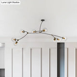 Metal Twig Pendant Light With Clear/Cream Glass Shade - Creative Hanging Lamp For Living Room In