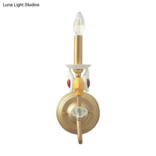 Metal Wall Mount Light: Candelabra Single Bulb Gold Sconce For Kids Bedroom
