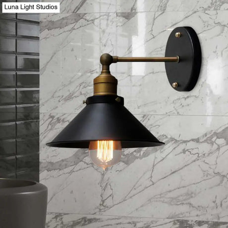 Metal Wall Mounted Vintage Style Black Finish Conical Sconce Lighting