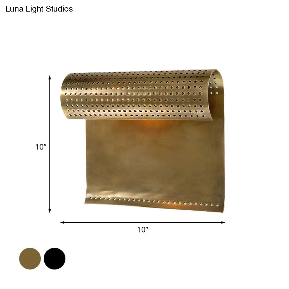 Metal Wall Sconce Light - Colonial Black/Gold Roll Living Room Lamp With Cutout Design