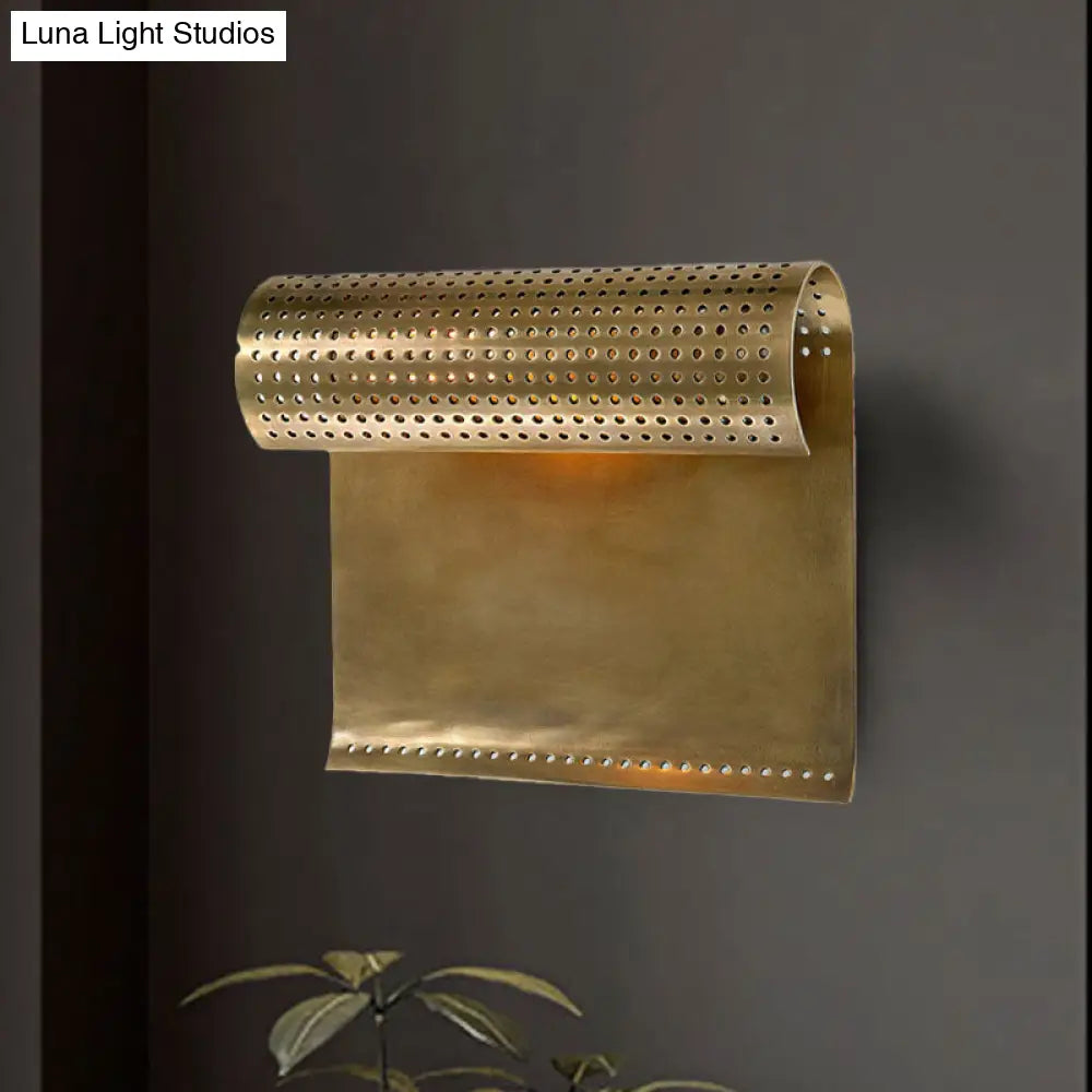 Metal Wall Sconce Light - Colonial Black/Gold Roll Living Room Lamp With Cutout Design