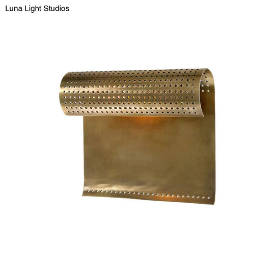 Metal Wall Sconce Light - Colonial Black/Gold Roll Living Room Lamp With Cutout Design