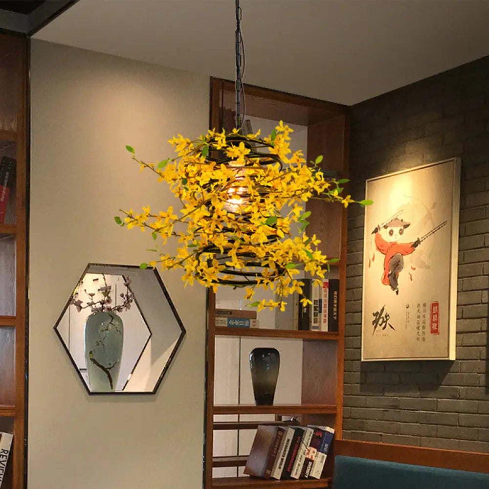 Metal Yellow Drop Lamp - Bloom 1 Head Led Pendant For Restaurant Industrial Down Lighting