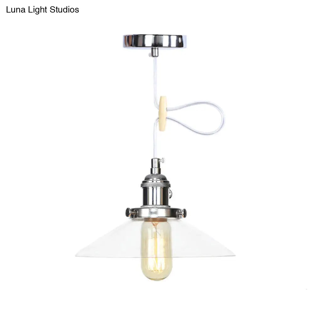 Farmhouse Style Cone Pendant Lamp: Metallic & Clear Glass Height-Adjustable Ceiling Light