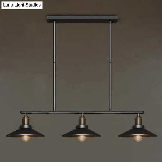 Metallic Antique Cone Shade Pendant Lighting - Black 3 Heads Island Hanging Light