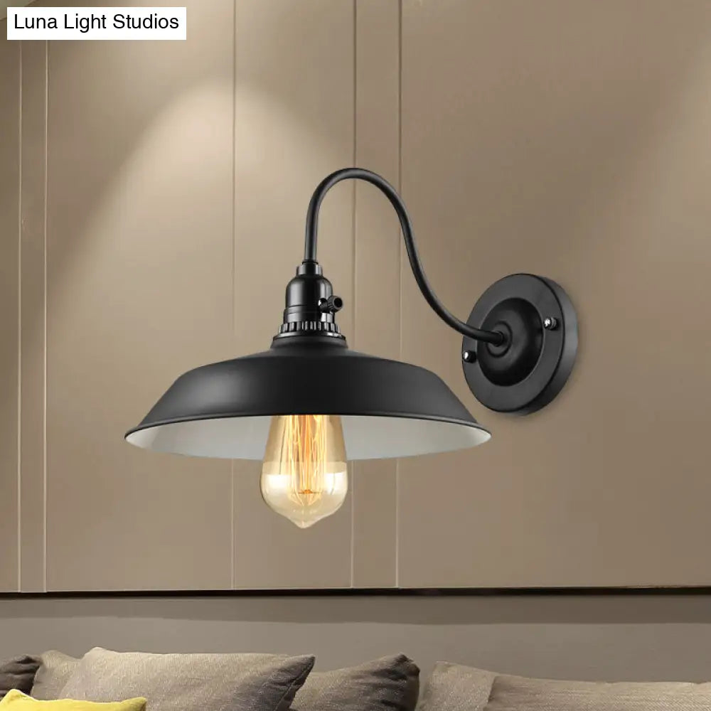Metallic Barn Shade Wall Lamp - Industrial Bedroom Lighting In Black