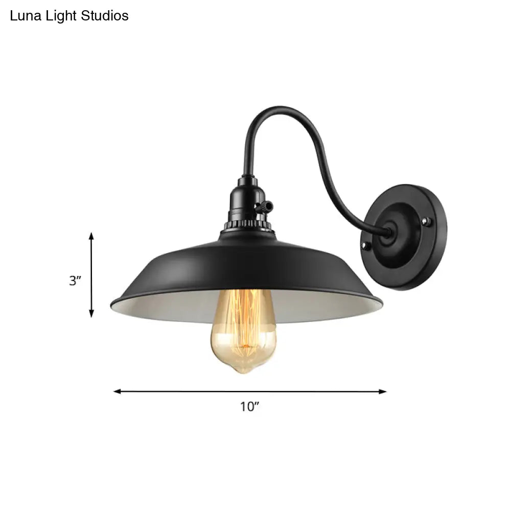 Metallic Barn Shade Wall Lamp - Industrial Bedroom Lighting In Black