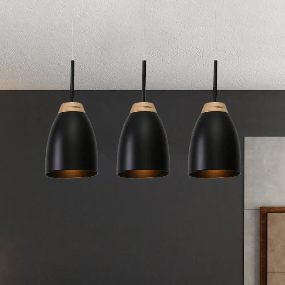 Metallic Bell Pendulum Lighting - Minimalist 3-Light Black Hanging Lamp With Linear Canopy