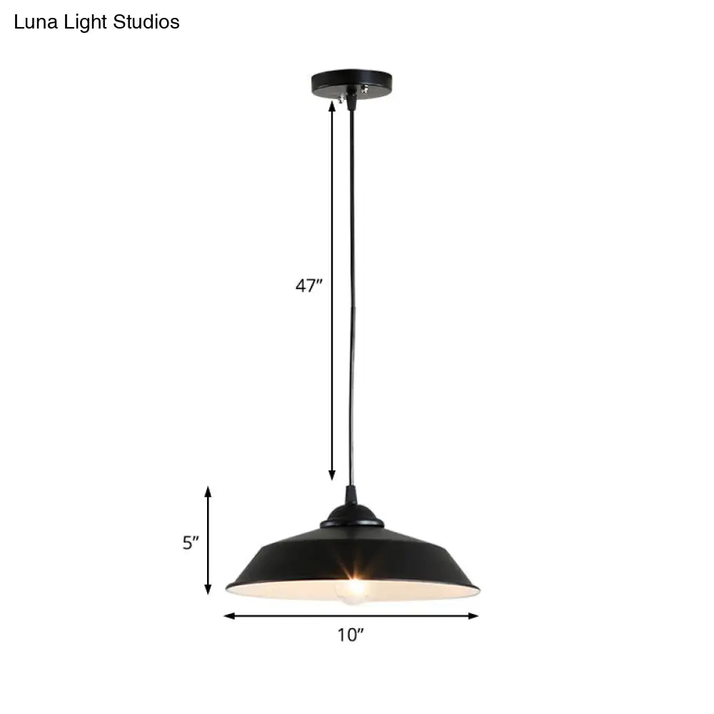 Metallic Black Ceiling Lamp Barn Shade - Retro Industrial Pendant Light For Restaurants (10/14 Wide)