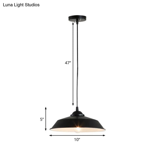 Metallic Black Ceiling Lamp Barn Shade - Retro Industrial Pendant Light For Restaurants (10/14 Wide)