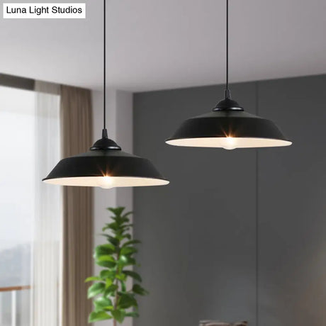 Metallic Black Ceiling Lamp Barn Shade Pendant 10’/14’ Wide – Retro Industrial Hanging Light